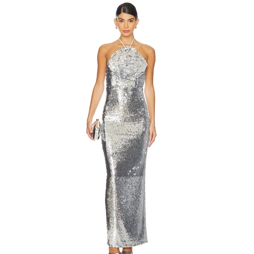 Lovers + Friends Silver Sequin Maxi Dress